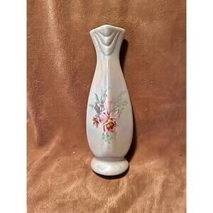 Vintage Iridescent Hand Painted Floral Vase